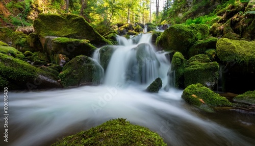Serene waterfall in a lush forest