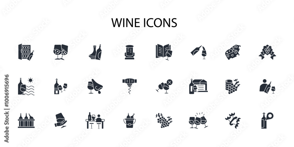 Wine icon set.vector.Editable stroke.linear style sign for use web design,logo.Symbol illustration. Wine icon set.vector.Editable stroke.linear style sign for use web design,logo.Symbol illustration.