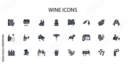 Wine icon set.vector.Editable stroke.linear style sign for use web design,logo.Symbol illustration.