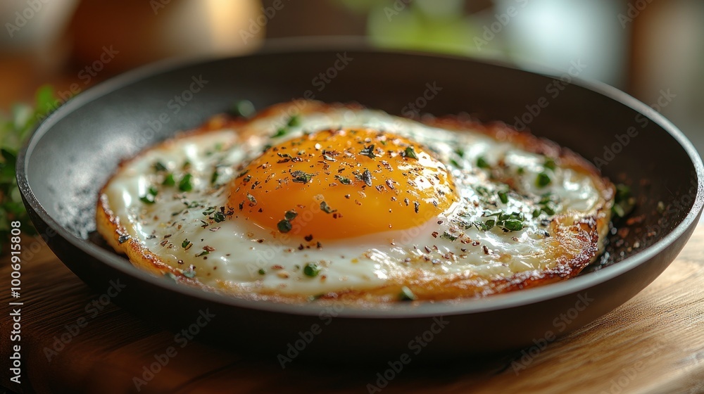 Delicious Fried Egg with Herbs in a Pan Delicious Fried Egg with Herbs in a Pan