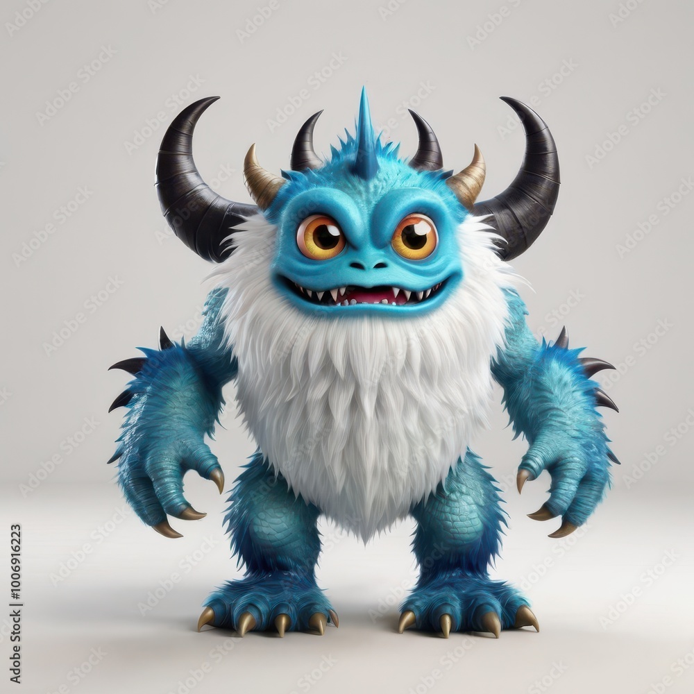 A colorful, cartoonish monster with blue fur and horns, designed for entertainment or gaming. A colorful, cartoonish monster with blue fur and horns, designed for entertainment or gaming.