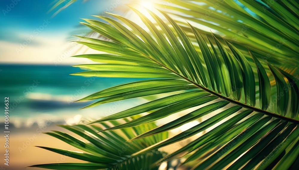 Palm leaves against blue sky Palm leaves against blue sky