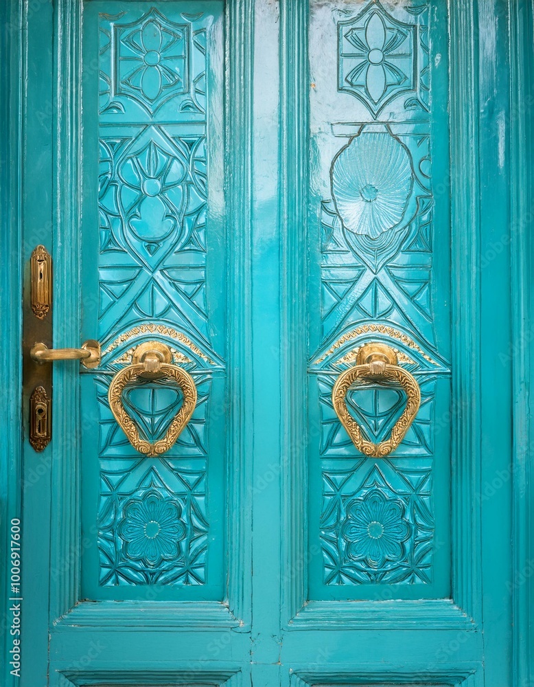 Intricate door with brass hardware Intricate door with brass hardware