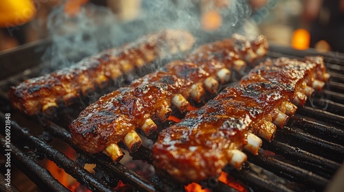 Barbecue Chef Preparing Delicious Grilled Ribs