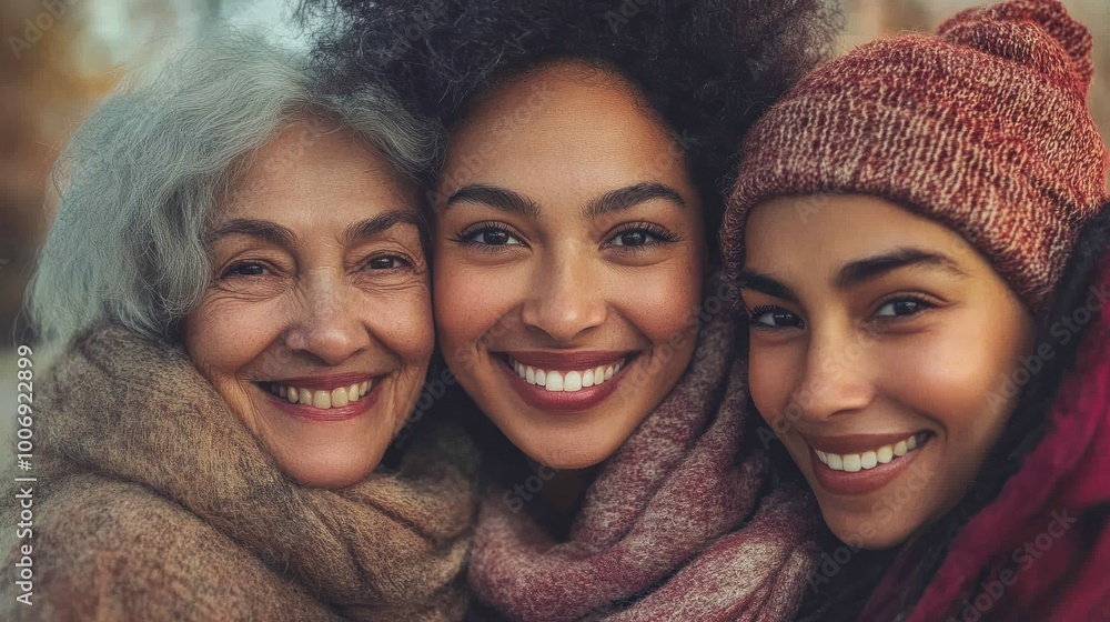 collage of three generations of women of different ethnicities smiling together collage of three generations of women of different ethnicities smiling together