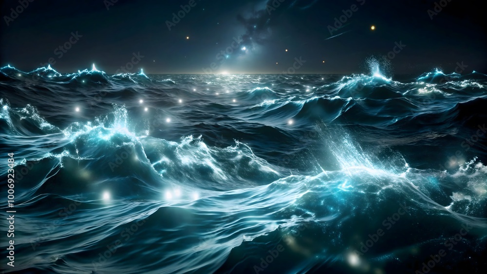 Glowing waves in the ocean Glowing waves in the ocean