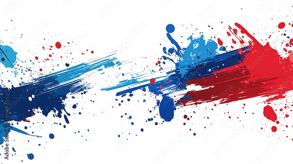 Abstract blue and red paint splatter with brush strokes on white background. Abstract blue and red paint splatter with brush strokes on white background.