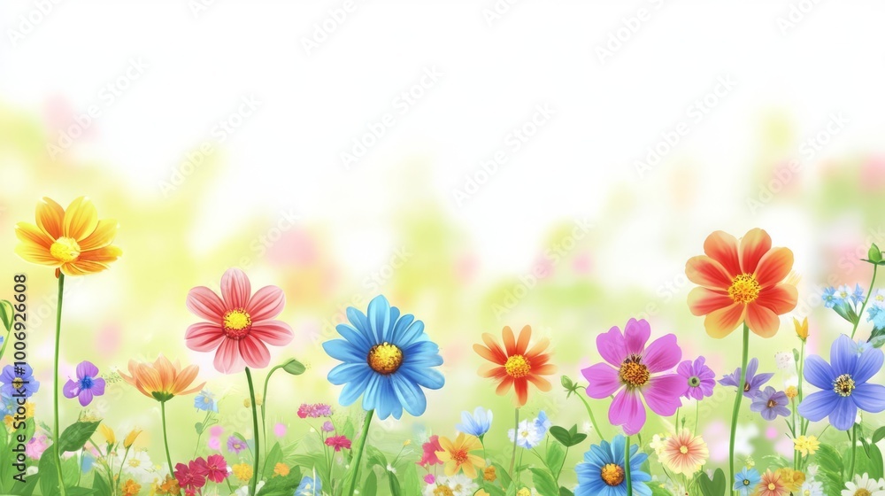 A vibrant field of colorful wildflowers with a bright, sunlit background, perfect for a spring or summer theme. A vibrant field of colorful wildflowers with a bright, sunlit background, perfect for a spring or summer theme.