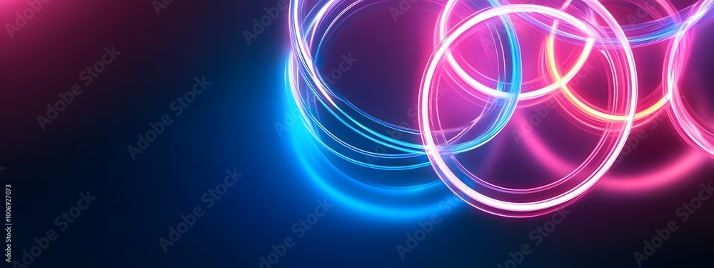 Abstract neon background with glowing light effects and dynamic curves in the shape of rings Abstract neon background with glowing light effects and dynamic curves in the shape of rings