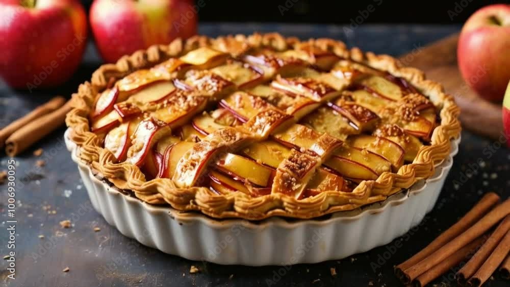 Apple pie featuring fresh apples and a hint of cinnamon on a white plate, showcasing a delicious baked dessert with a flaky crust Apple pie featuring fresh apples and a hint of cinnamon on a white plate, showcasing a delicious baked dessert with a flaky crust