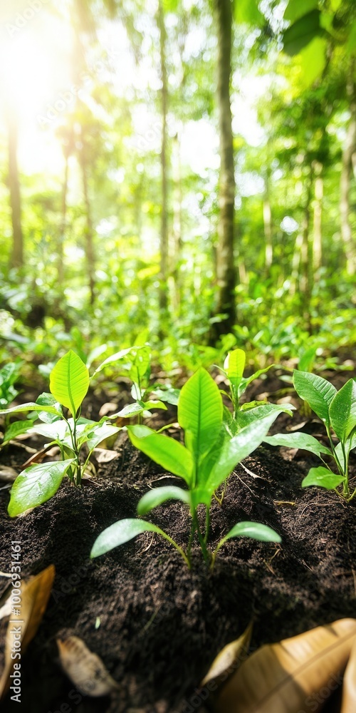 Lush Green Plant Seedlings Growing In The Forest Lush Green Plant Seedlings Growing In The Forest