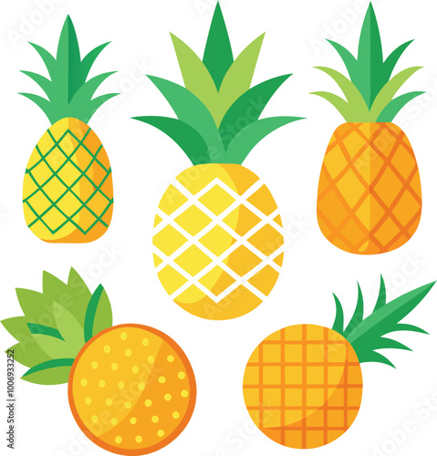 pineapple fruit vector. pineapple fruit vector collection. pineapple fruit illustration in flat style. fresh summer fruit