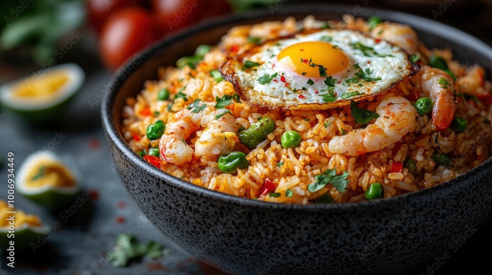 Delicious Fried Rice with Shrimp and Fried Egg Delicious Fried Rice with Shrimp and Fried Egg