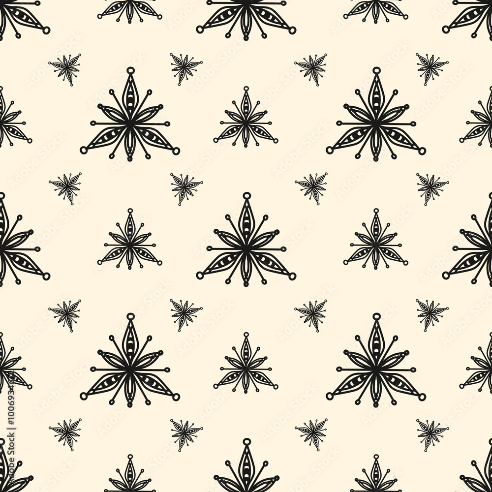 Monochrome print. Abstract kaleidoscope drawing samless pattern. Illustration with texture and noise Monochrome print. Abstract kaleidoscope drawing samless pattern. Illustration with texture and noise