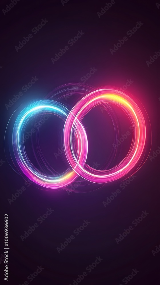 Abstract neon background with glowing light effects and dynamic curves in the shape of rings Abstract neon background with glowing light effects and dynamic curves in the shape of rings