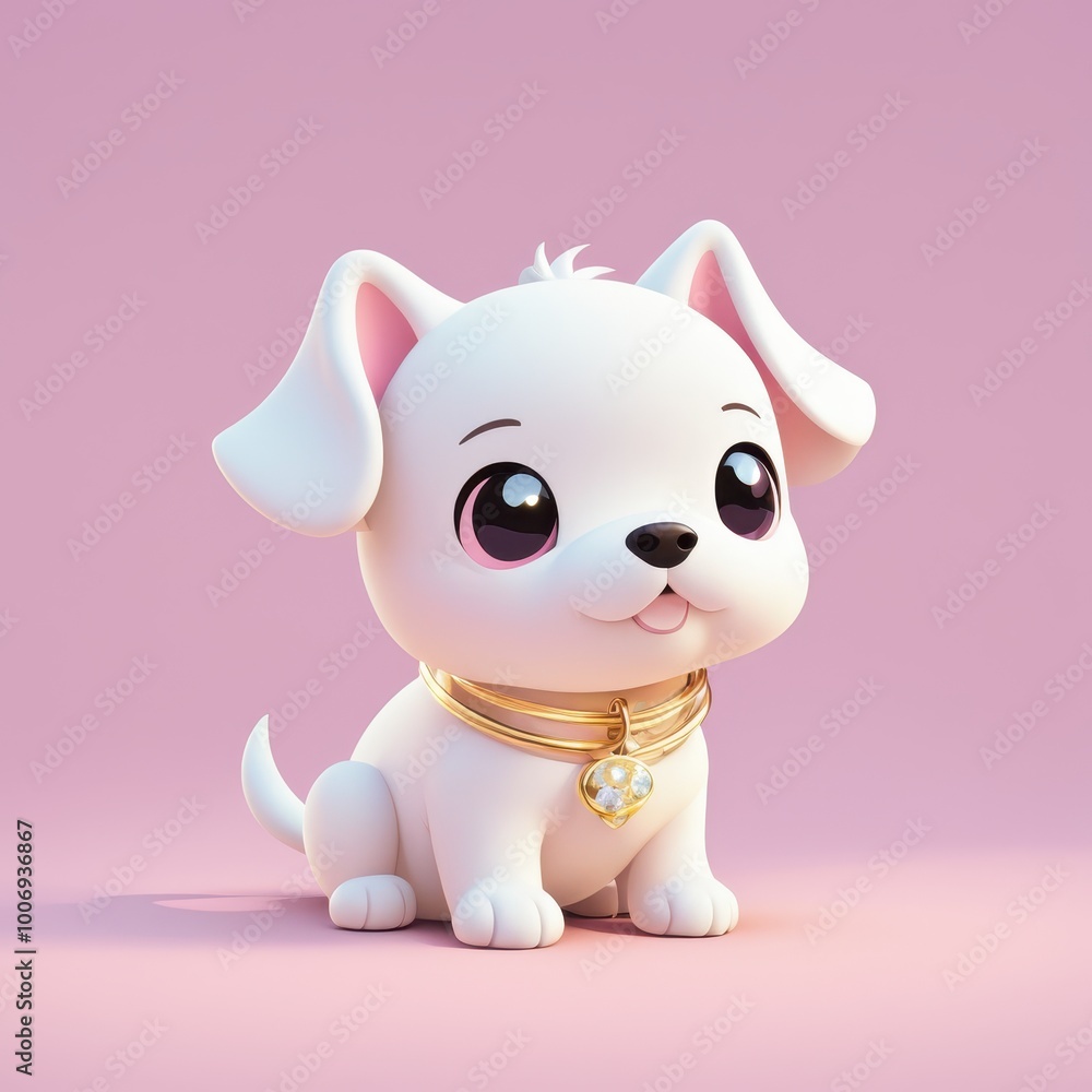 A cute cartoon puppy with a shiny collar against a pink background. A cute cartoon puppy with a shiny collar against a pink background.