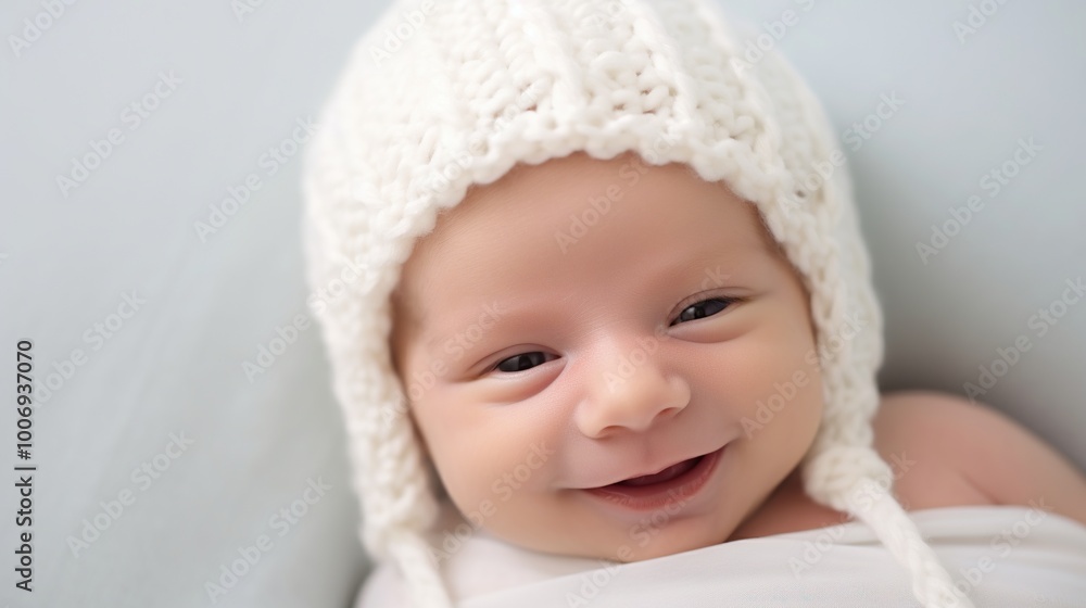 Little baby boy with knitted hat, happily smiling Little baby boy with knitted hat, happily smiling