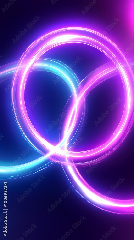 Abstract neon background with glowing light effects and dynamic curves in the shape of rings Abstract neon background with glowing light effects and dynamic curves in the shape of rings