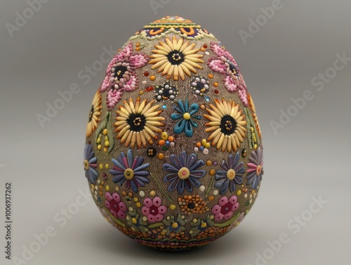 Traditional Ukrainian Pysanka Egg Design Hand-Painted Intricate Patterns with Vibrant Hues, Celebrating Folk Art and Cultural Heritage photo