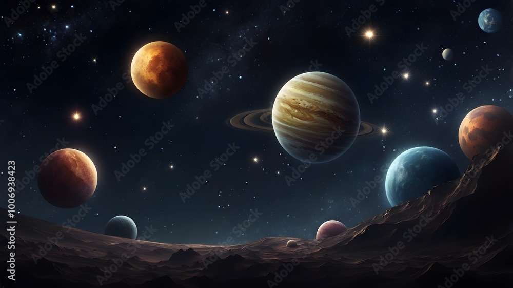 background with space themes, planets and starry sky in dark tones background with space themes, planets and starry sky in dark tones