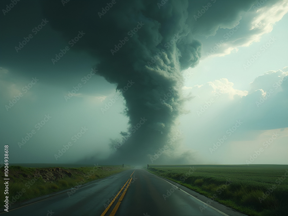 Hollywood-Style 3D Movie Scene with an Oblique Shot of a Tornado Hollywood-Style 3D Movie Scene with an Oblique Shot of a Tornado