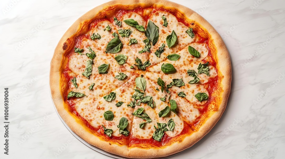 Margarita pizza herbs, baked texture, vibrant sauce, 3D illustration Margarita pizza herbs, baked texture, vibrant sauce, 3D illustration