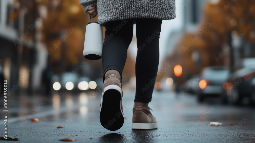 Fototapeta premium Woman walking with a bottle
