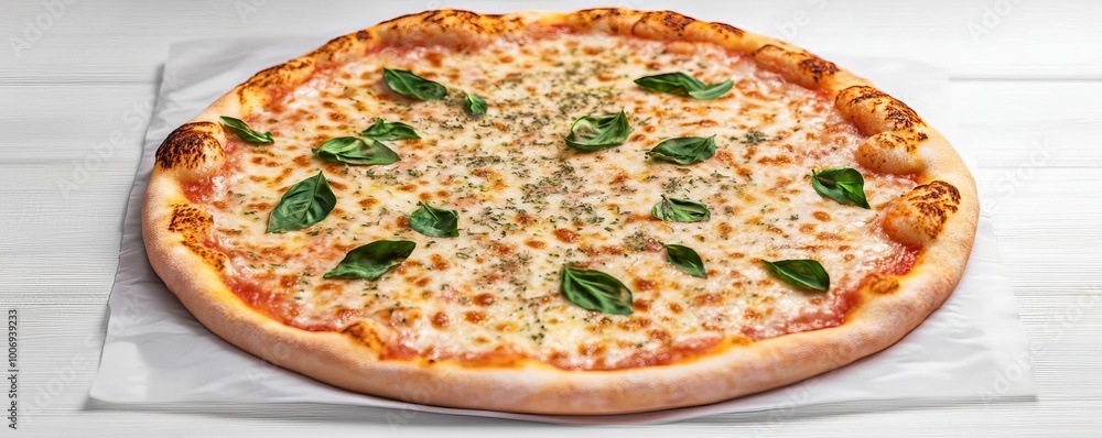 Margarita pizza herbs, baked to perfection, 3D illustration Margarita pizza herbs, baked to perfection, 3D illustration