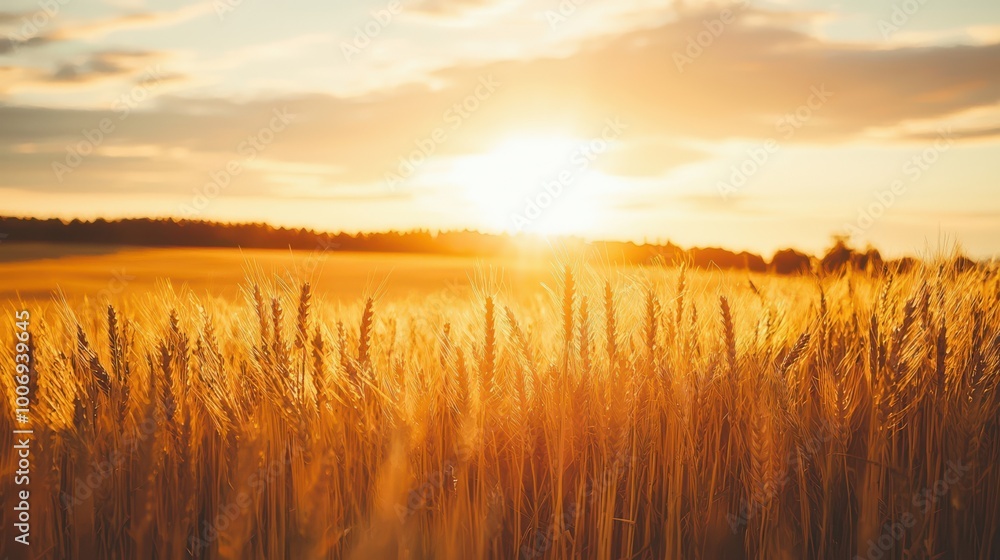 Golden field with bright sunset in background Golden field with bright sunset in background