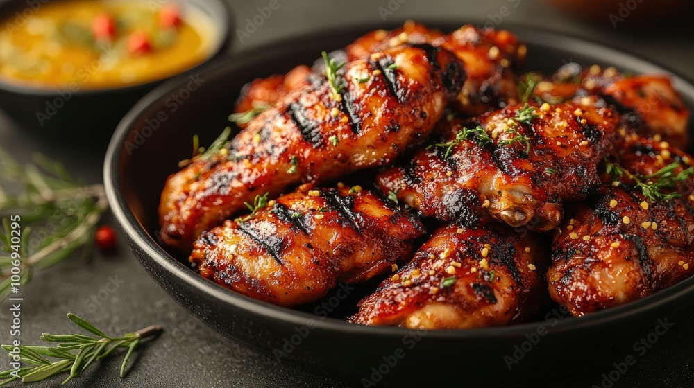 Close-up of Grilled Chicken Wings with Mustard Sauce Close-up of Grilled Chicken Wings with Mustard Sauce