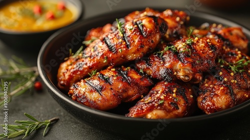 Close-up of Grilled Chicken Wings with Mustard Sauce