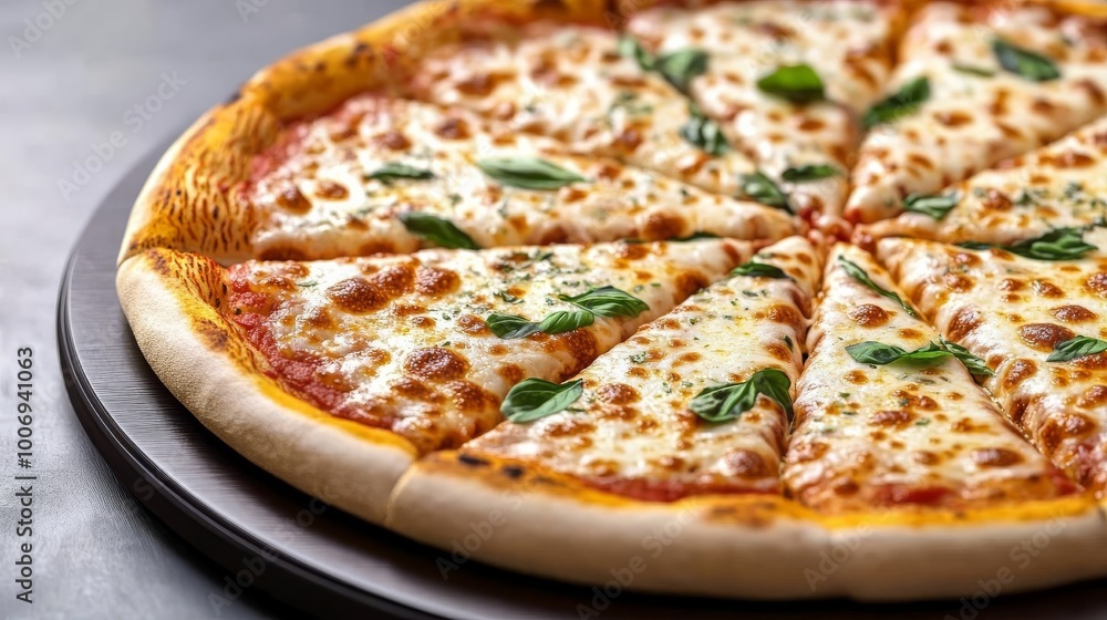 Margarita pizza herbs, fine cheese bubbles, golden crust, 3D illustration Margarita pizza herbs, fine cheese bubbles, golden crust, 3D illustration
