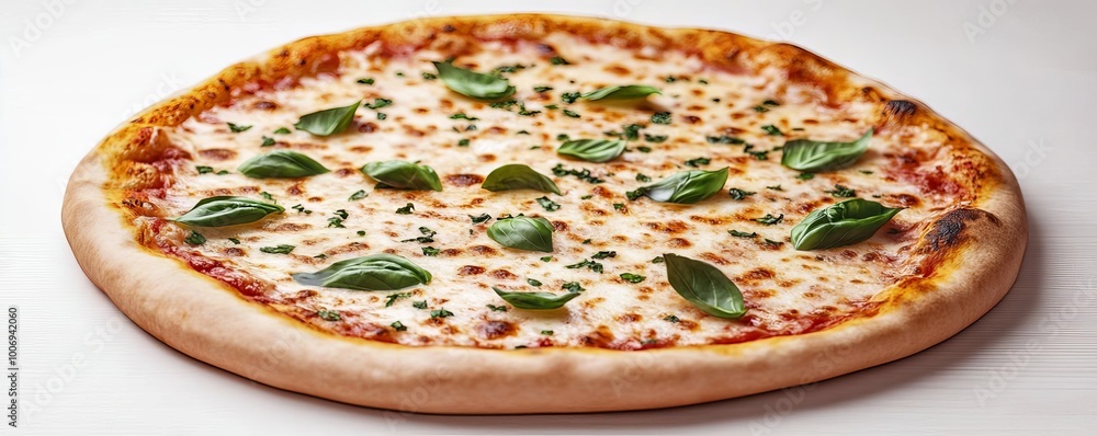 Margarita pizza herbs, freshly chopped basil, savory cheese, 3D illustration Margarita pizza herbs, freshly chopped basil, savory cheese, 3D illustration