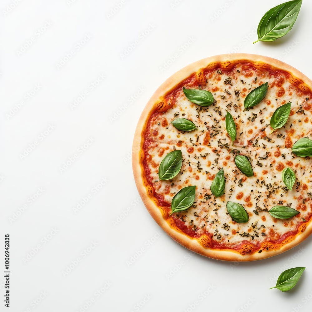 Margarita pizza herbs, oven-baked, basil leaves, 3D illustration Margarita pizza herbs, oven-baked, basil leaves, 3D illustration