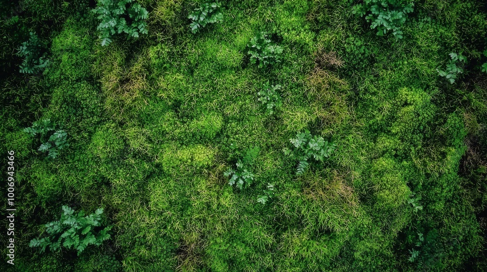 Textured surface with moss as background, top view. Green moss texture Textured surface with moss as background, top view. Green moss texture