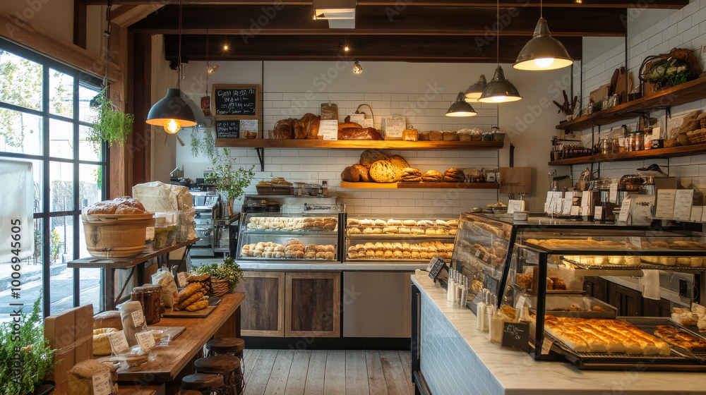 Artisanal bakery with fresh handmade pastries, bread, and the artisanal process of dough preparation, all in a cozy atmosphere Artisanal bakery with fresh handmade pastries, bread, and the artisanal process of dough preparation, all in a cozy atmosphere