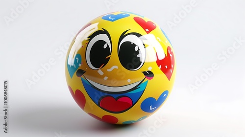 Love-struck multicolor emoji ball, vivid expressions, white background