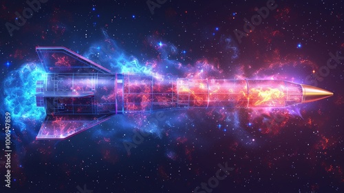 High speed concept. Bullet in the form of a starry sky or space, consisting of points, lines, and shapes in the form of planets, stars and the universe. Shotgun vector wireframe concept.