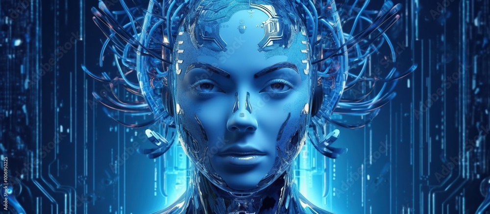 3d rendering of female robot with circuit board in the background, artificial intelligence concept 3d rendering of female robot with circuit board in the background, artificial intelligence concept