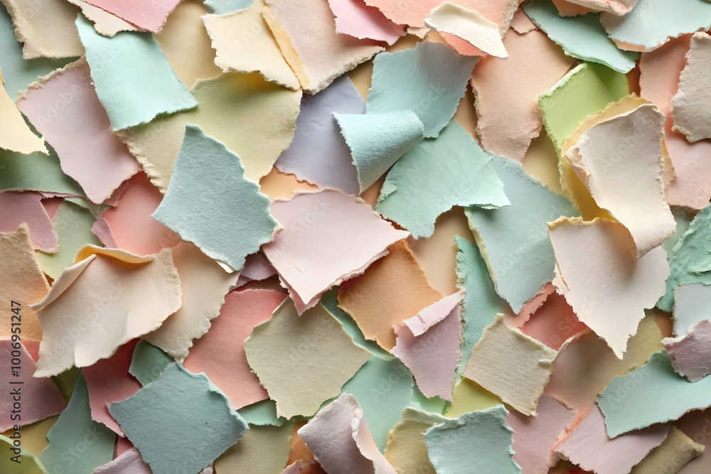Pastel Paper Pieces: A vibrant, artistic abstract texture of scattered, ripped pastel colored paper. The perfect abstract background for your creative projects. Pastel Paper Pieces: A vibrant, artistic abstract texture of scattered, ripped pastel colored paper. The perfect abstract background for your creative projects.