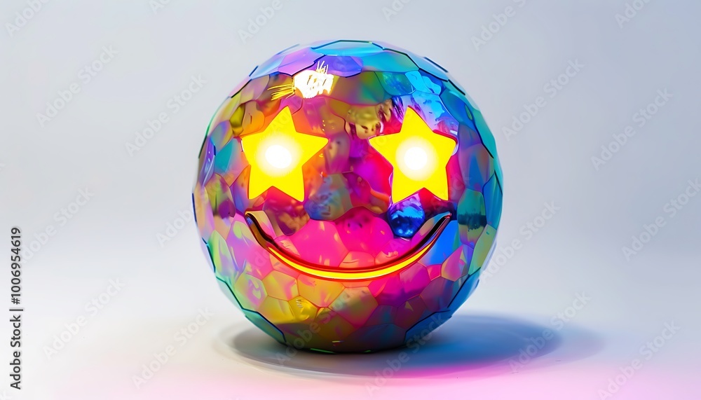 Multicolor emoji ball with star eyes, full frame, white backdrop Multicolor emoji ball with star eyes, full frame, white backdrop