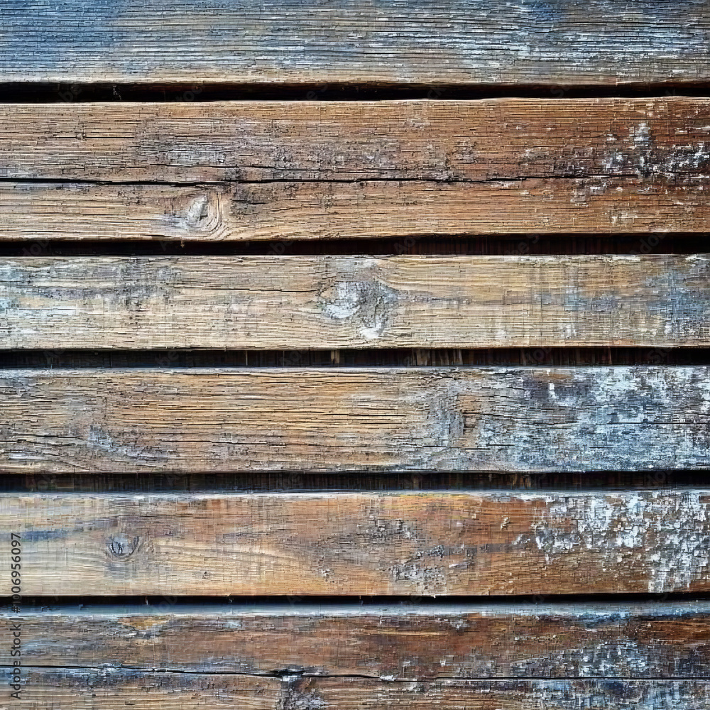 Fototapeta premium Weathered wooden boards create rustic and textured background, showcasing natural beauty of aged wood. varying shades of brown and gray add depth and character