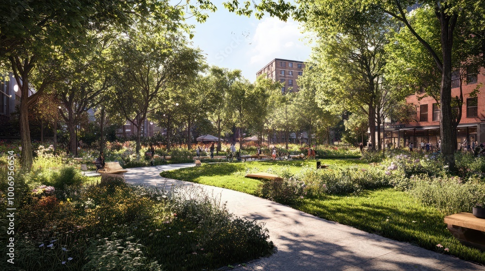 Obraz premium Inclusive Urban Planning Incorporate principles of inclusivity and equity into urban planning processes to ensure that green infrastructure projects, such as parks, bike lanes, and public transportat
