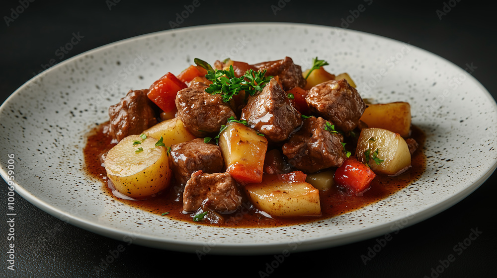 Beef stew with potatoes and vegetables in a rich sauce Beef stew with potatoes and vegetables in a rich sauce