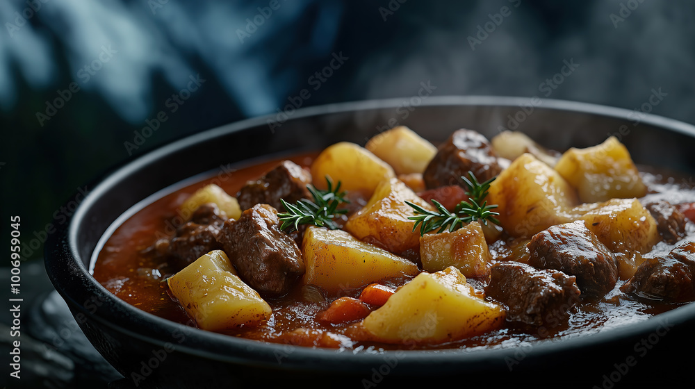 Beef stew with potatoes and vegetables in a rich sauce Beef stew with potatoes and vegetables in a rich sauce