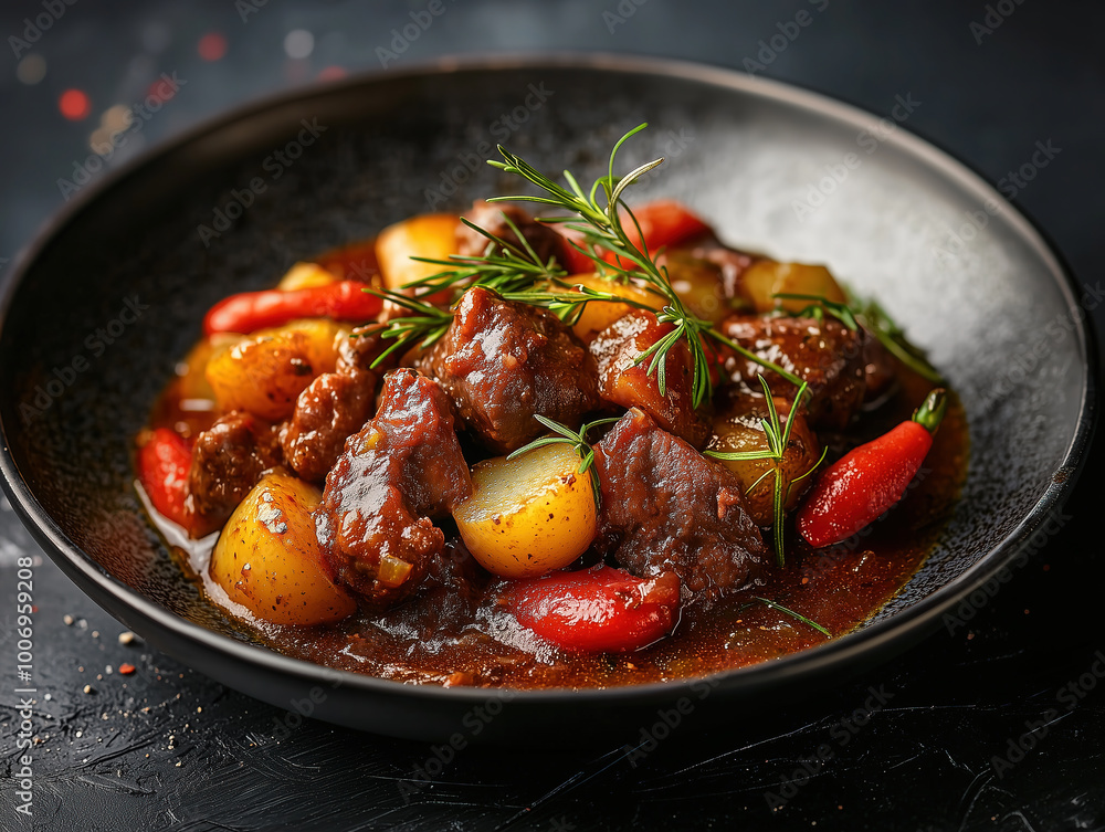 Beef stew with potatoes and vegetables in a rich sauce Beef stew with potatoes and vegetables in a rich sauce