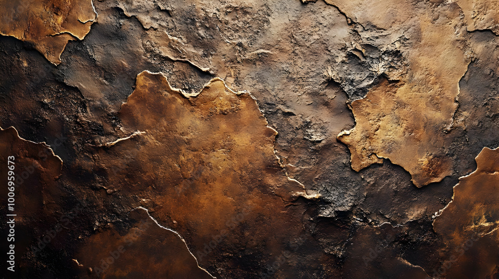 Abstract Background, Brown and Black Colors, Textured, Rough, Cracked, Wall Abstract Background, Brown and Black Colors, Textured, Rough, Cracked, Wall