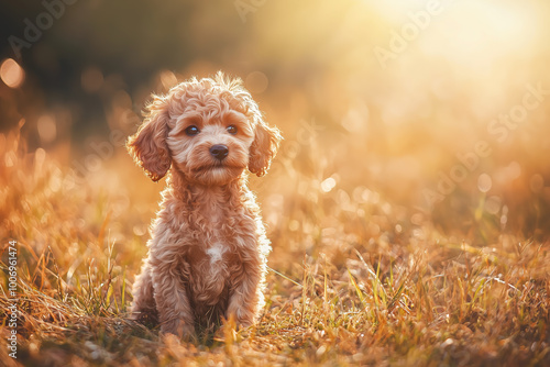 Wallpaper Mural cute brown puppy sitting in the grass on a sunny day, with its fluffy fur and vibrant eyes  Torontodigital.ca