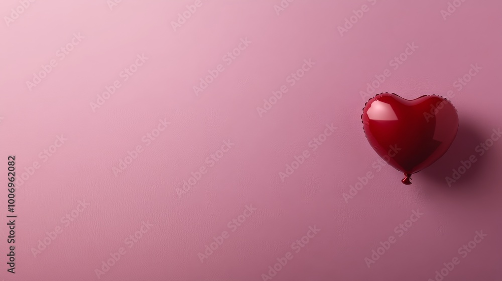 A single red heart-shaped balloon drifts against a soft pastel pink background, reflecting light beautifully. Ideal for Valentine's Day or romantic designs with plenty of copy space A single red heart-shaped balloon drifts against a soft pastel pink background, reflecting light beautifully. Ideal for Valentine's Day or romantic designs with plenty of copy space