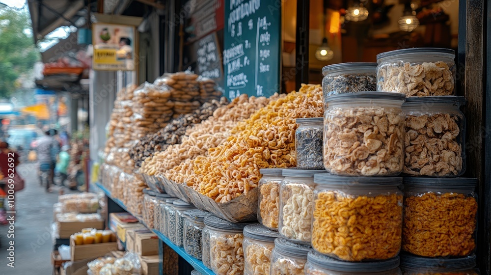 Dried Snacks and Treats Displayed in a Market Stall Dried Snacks and Treats Displayed in a Market Stall
